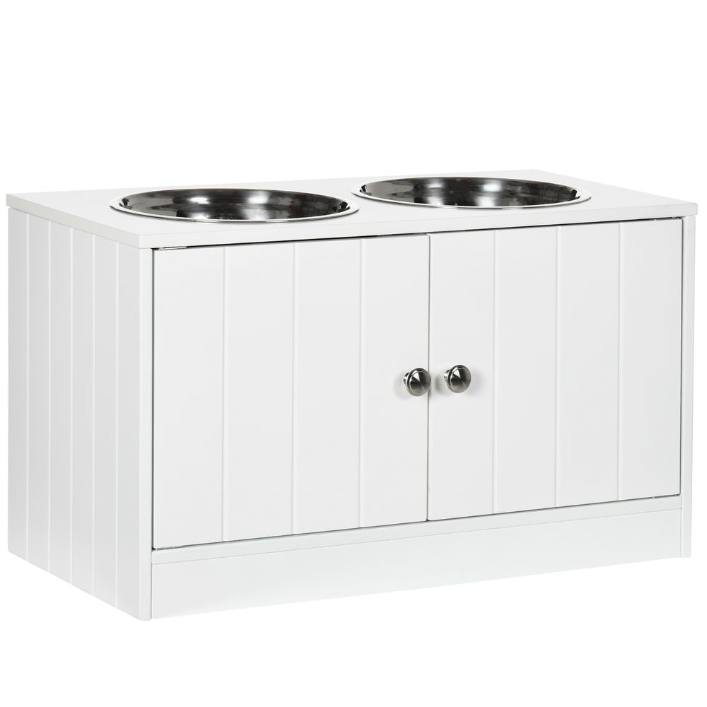 PawHut - Raised dog bowls for large dogs feeding station stand, storage - White