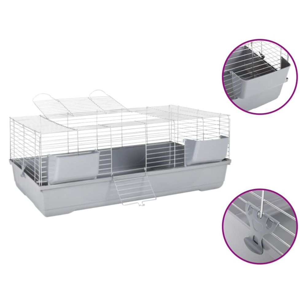 Small animal cage grey 118x59x46 cm polypropylene and metal