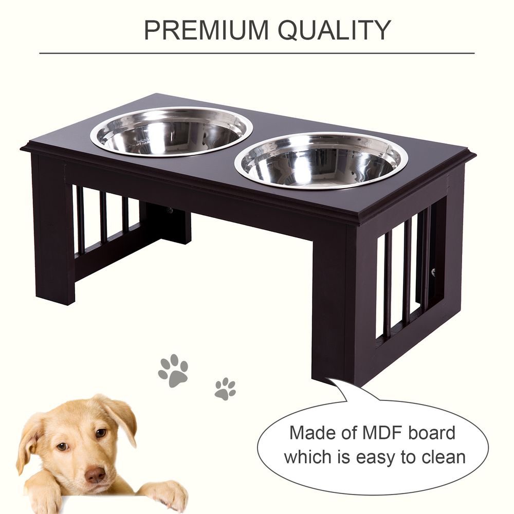 PawHut raised dog bowls pet feeder elevated double stainless steel water brown