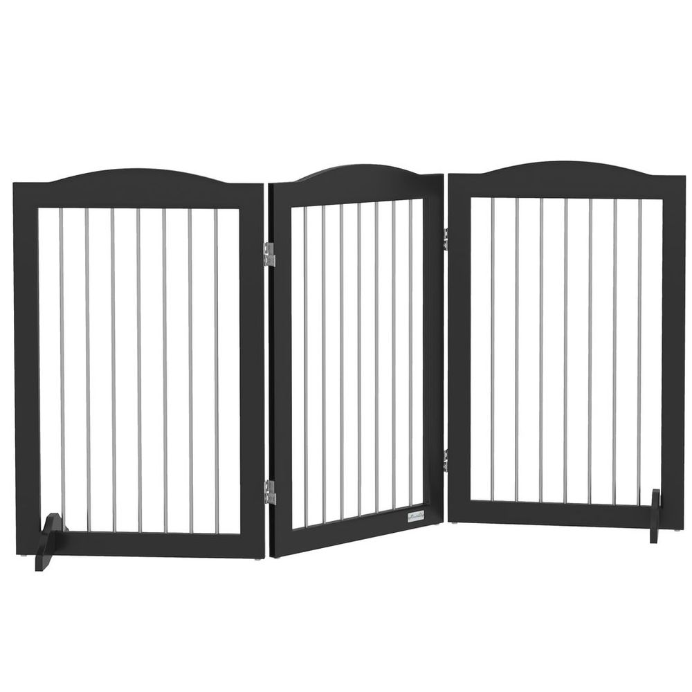 PawHut foldable dog gate, freestanding pet gate with two support feet - Black