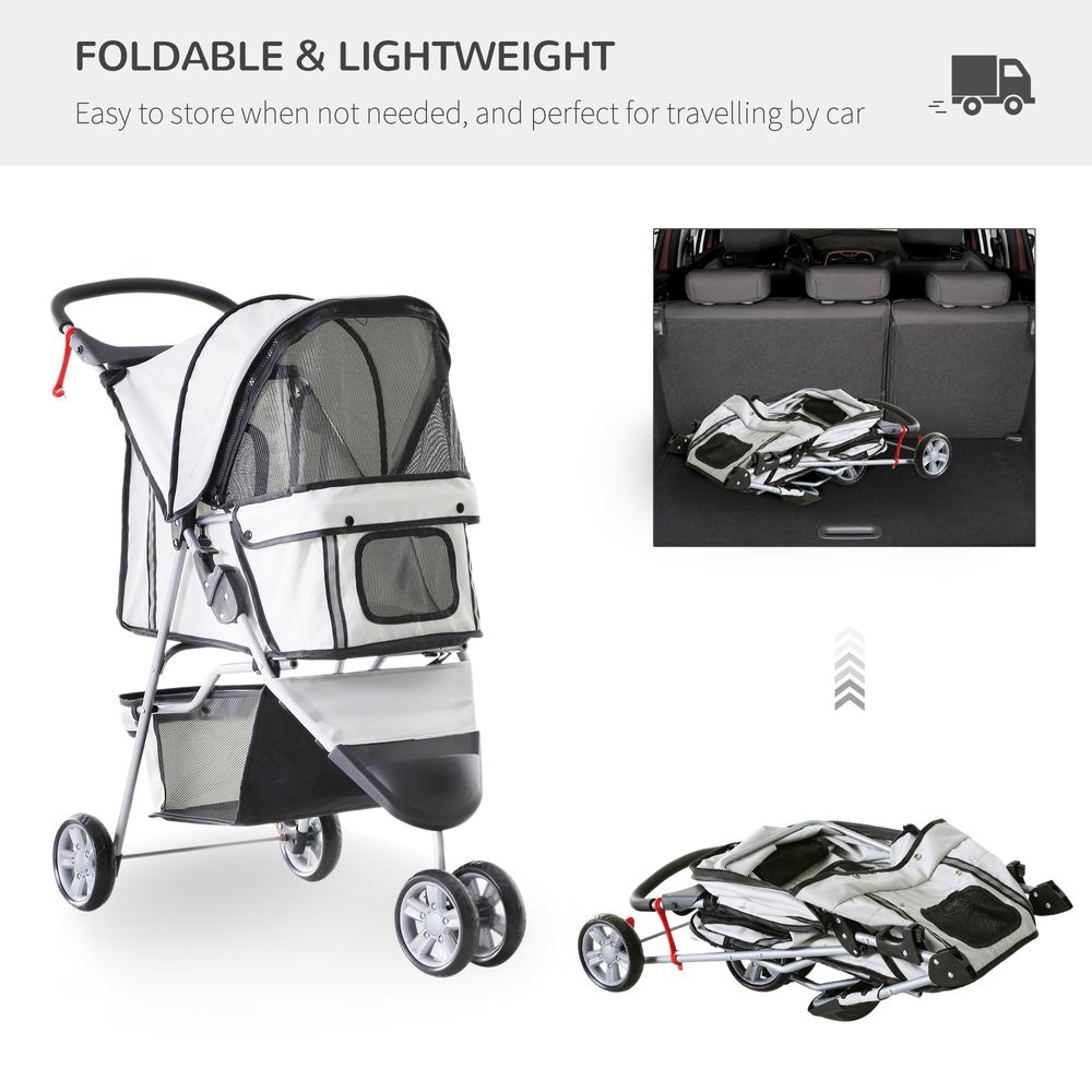 Pet Stroller Pushchair Carrier for Cat Puppy with 3 Wheels Grey Pawhut