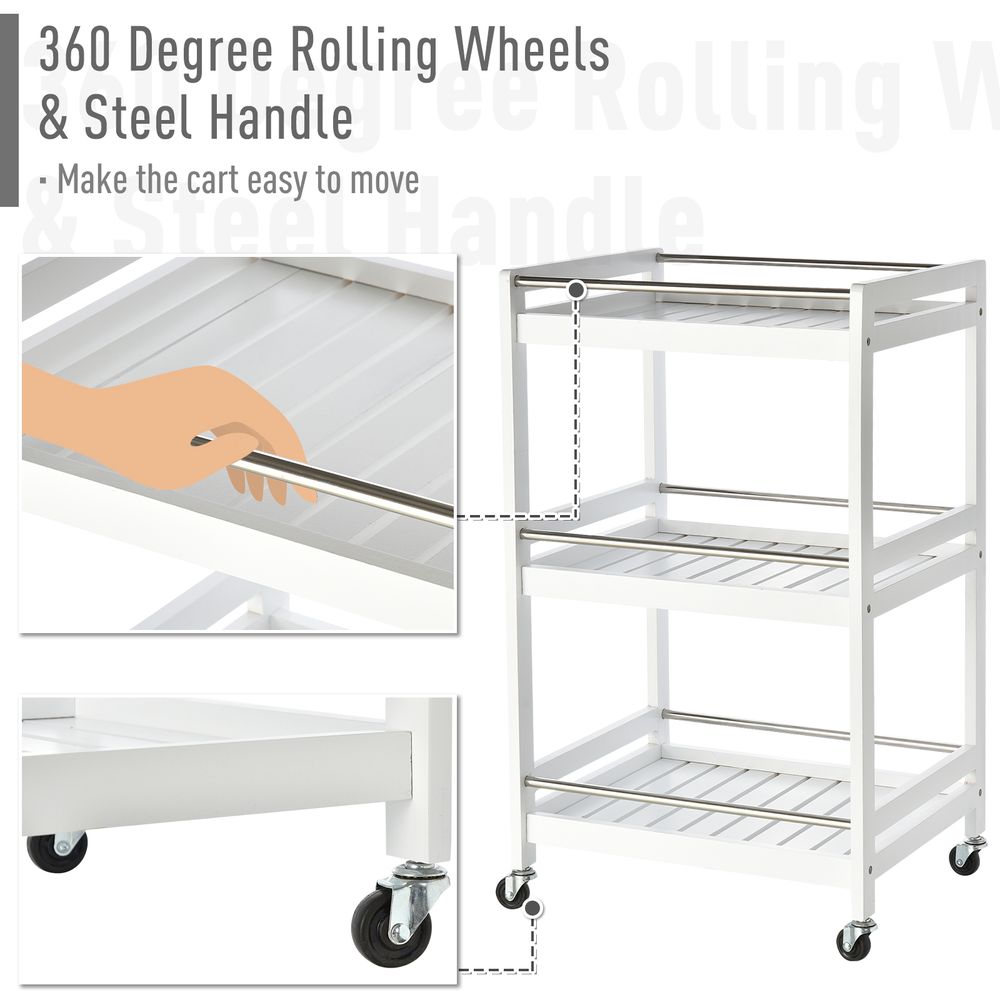 Pine Wood 3-Tier Kitchen Trolley White