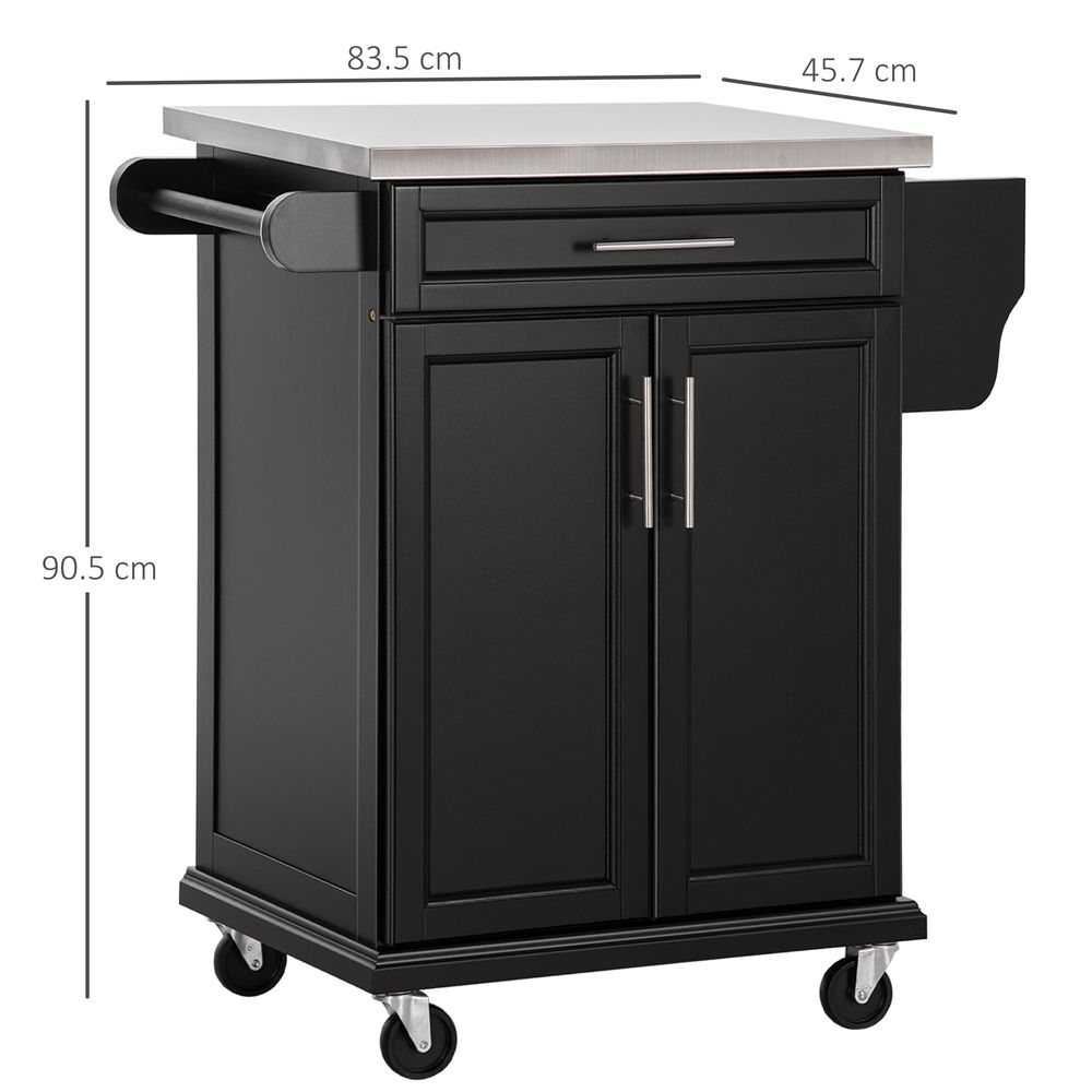 Rolling Kitchen Cart Storage Trolley with Drawer Towel Rail Steel Black HOMCOM