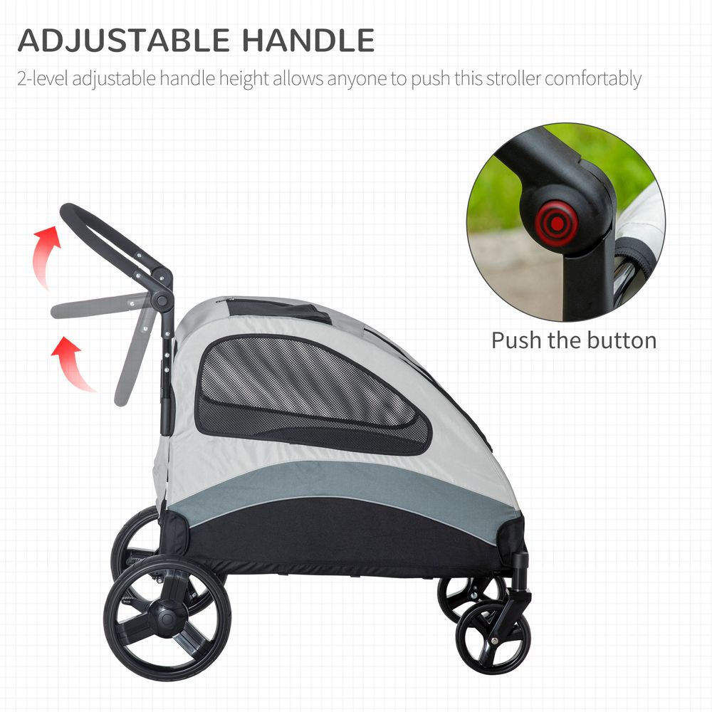 Pet Stroller Cat Pushchair Buggy Pram for M Dogs W/ 4 Wheels Safety Leash Grey