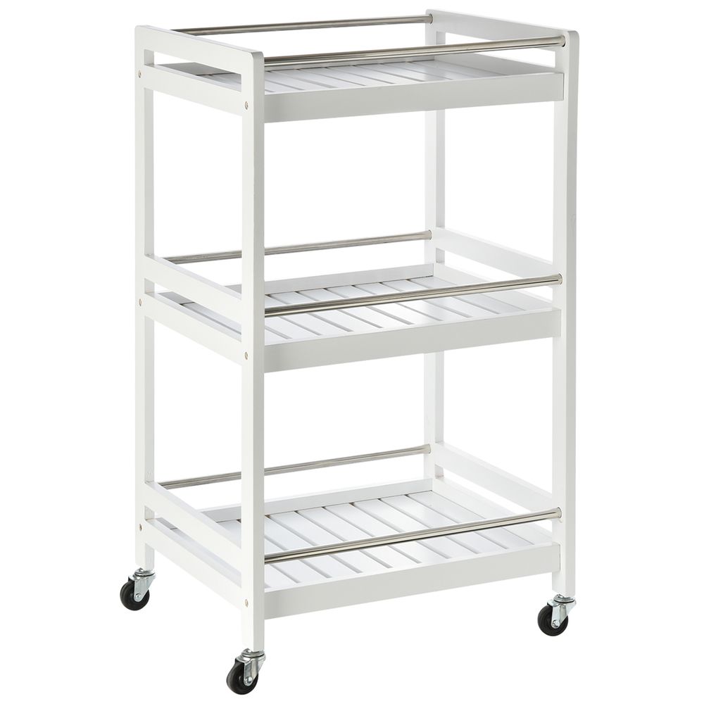 Pine Wood 3-Tier Kitchen Trolley White