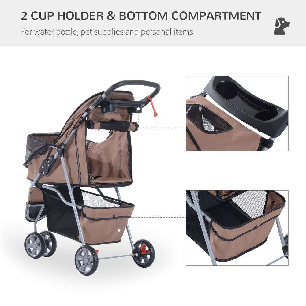 Pet Stroller Pushchair Carrier for Cat Puppy with 3 Wheels Brown Pawhut