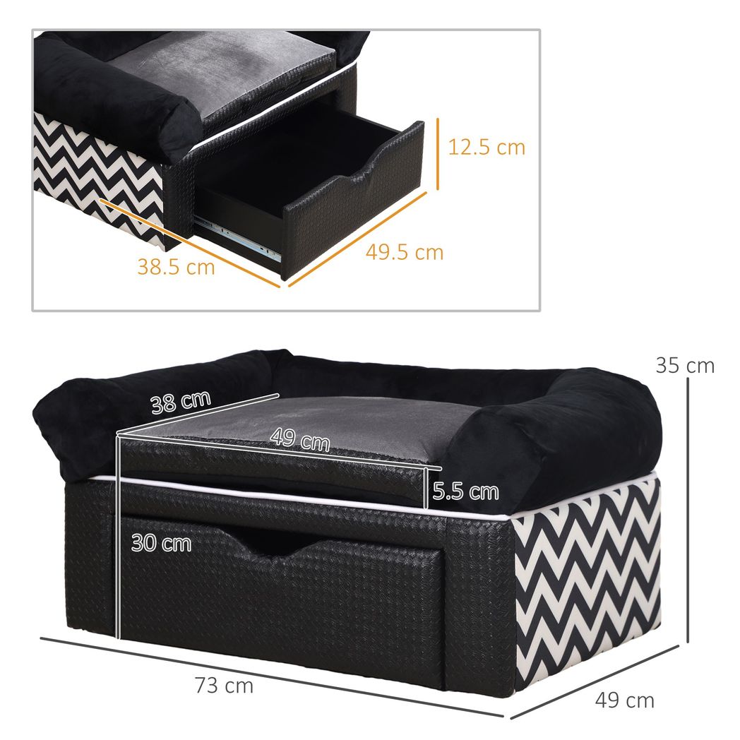 PawHut Dog Sofa Bed with Storage, Drawer, Soft Cushion, for Small Dogs - Black