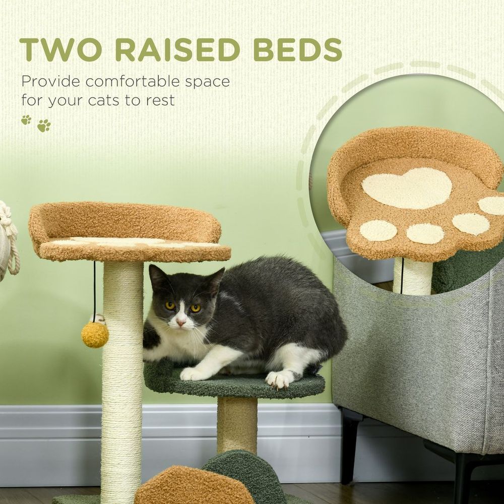 Cat Tree for indoors (52cm), scratching posts with two beds and toy ball
