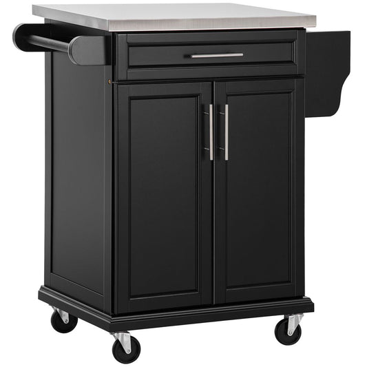 Rolling Kitchen Cart Storage Trolley with Drawer Towel Rail Steel Black HOMCOM